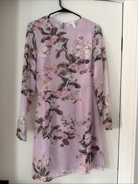 Lilac Floral Long Sleeve Chiffon Dress
